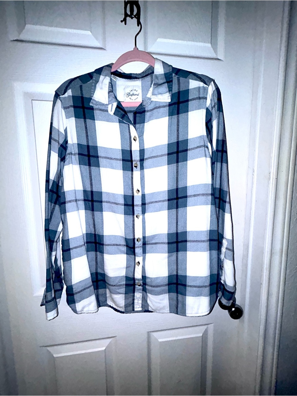 JACHS Girlfriend Blue and White Plaid Button-Down Shirt